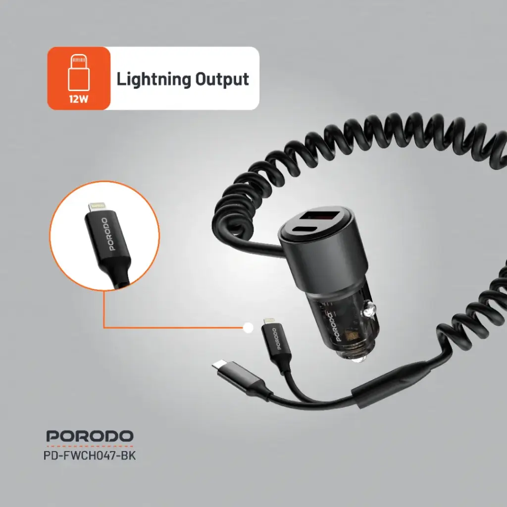 Porodo 95W Car Charger Transparent with Coiled Cable 3