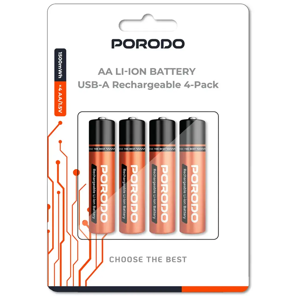 Porodo AA LI-ION Battery USB-A Rechargeable 4-Pack 2