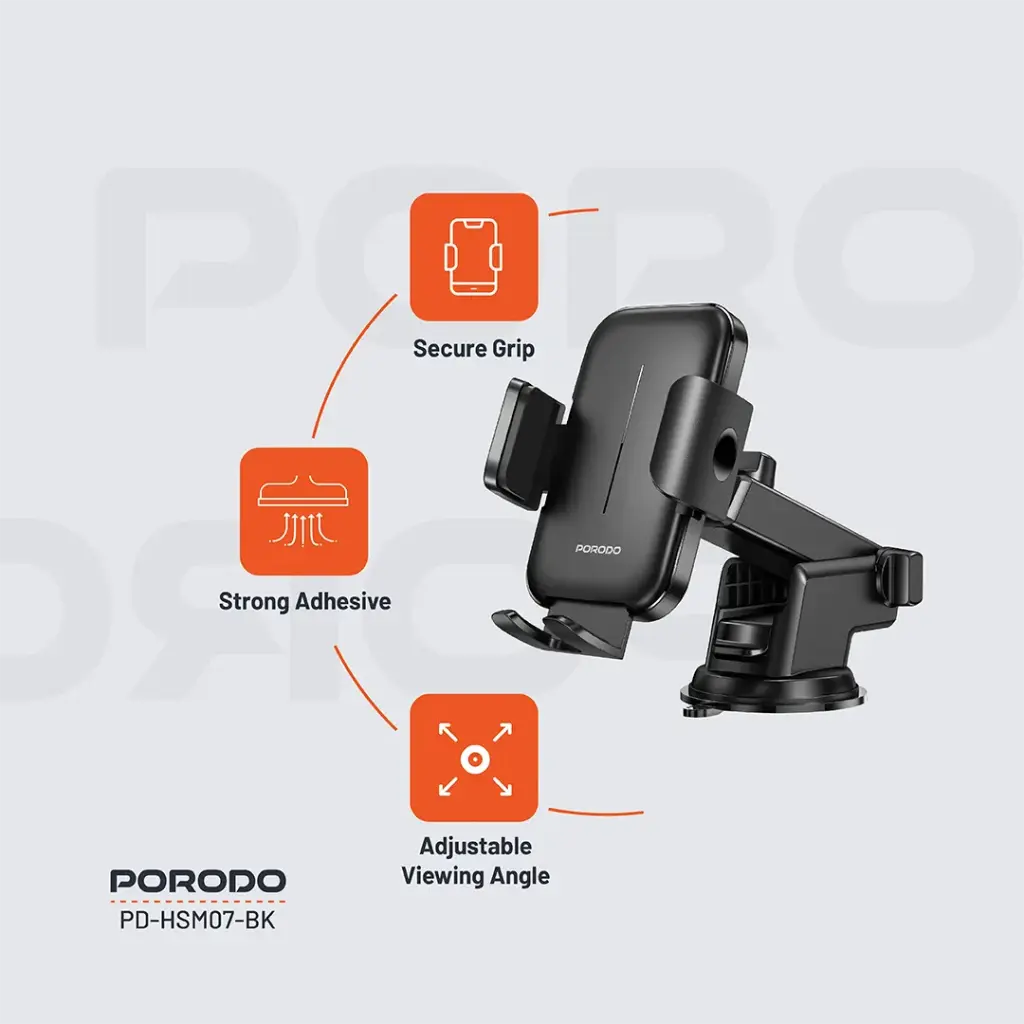 Porodo Adjustable Clamps Dash & Windshield Mount 4