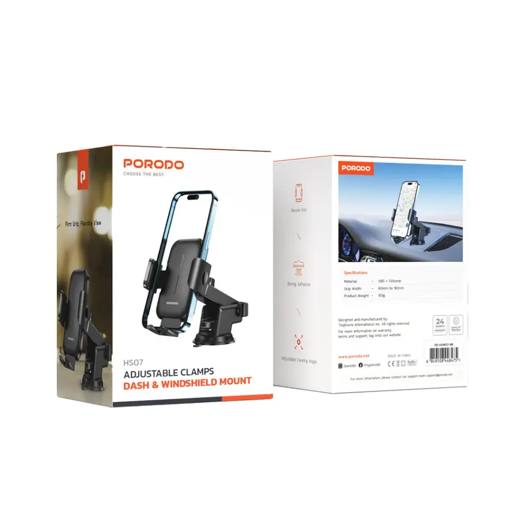Porodo Adjustable Clamps Dash & Windshield Mount 5