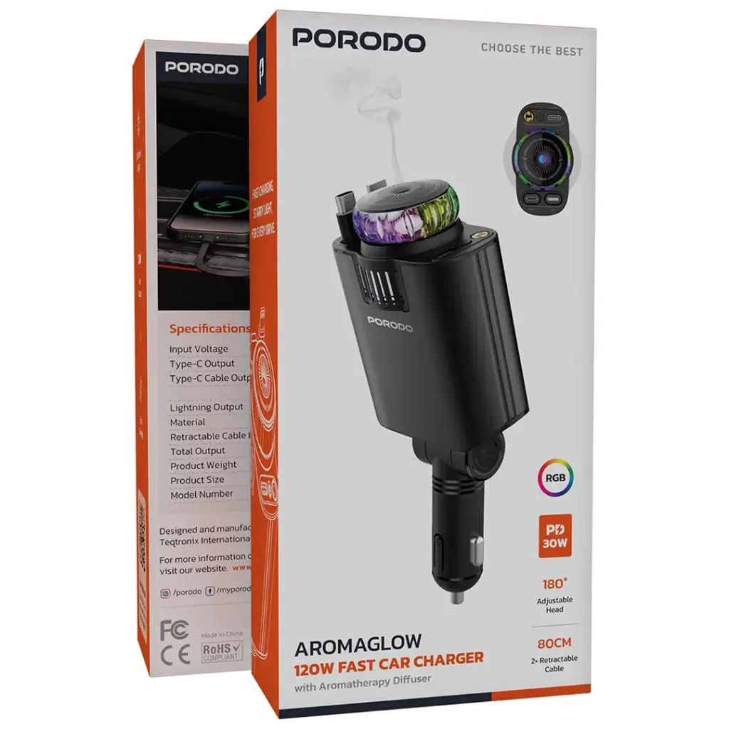 Porodo AROMAGLOW 120W Fast Car Charger 2