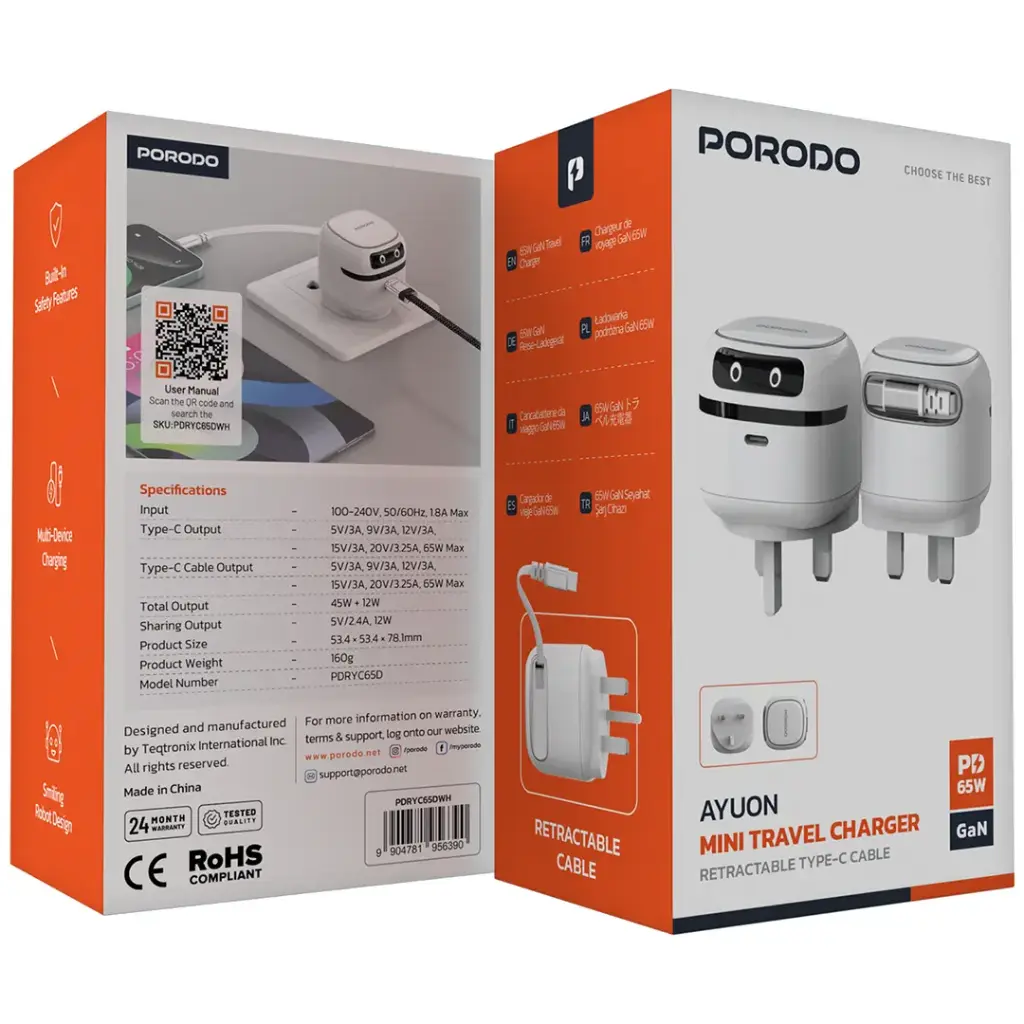 Porodo Ayuon Mini Travel Charger PD 65W 3