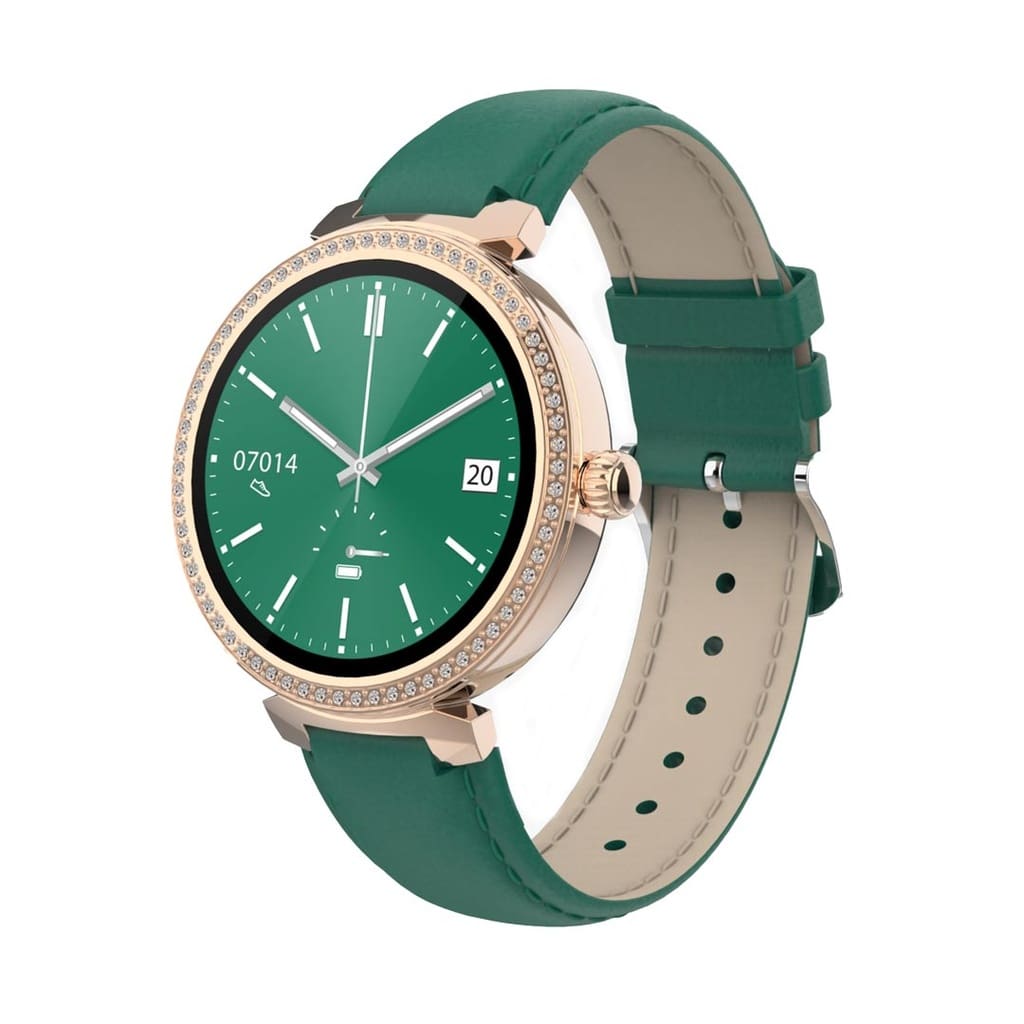 Green Leather Strap Analog Smartwatch 4
