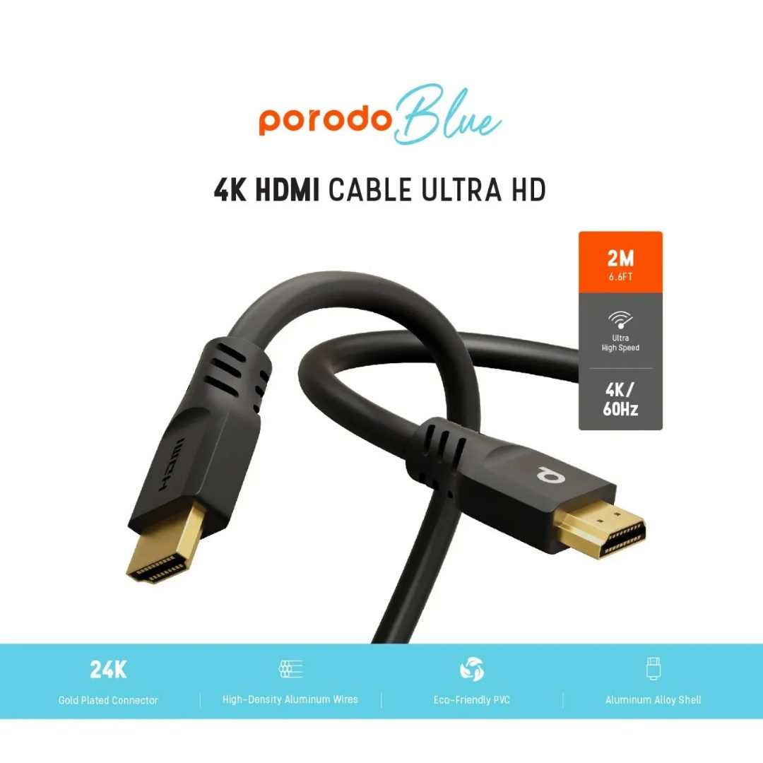 Porodo Blue 4K/60Hz HDMI Cable Ultra HD (2m/6.6ft) 3