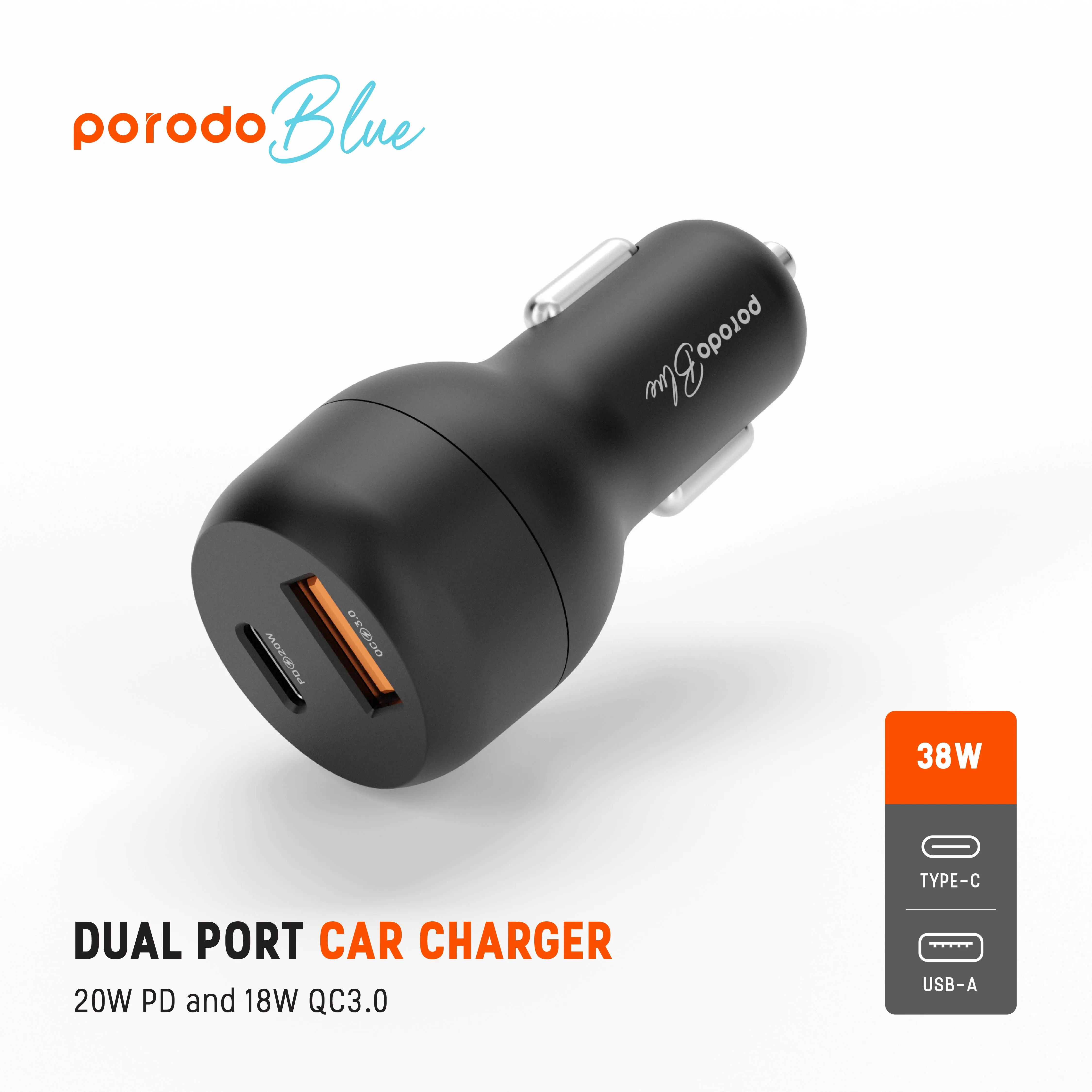 Porodo Blue Dual Port Car Charger 5