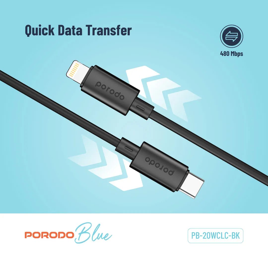 Porodo Blue USB-C to Lightning Data Cable 2