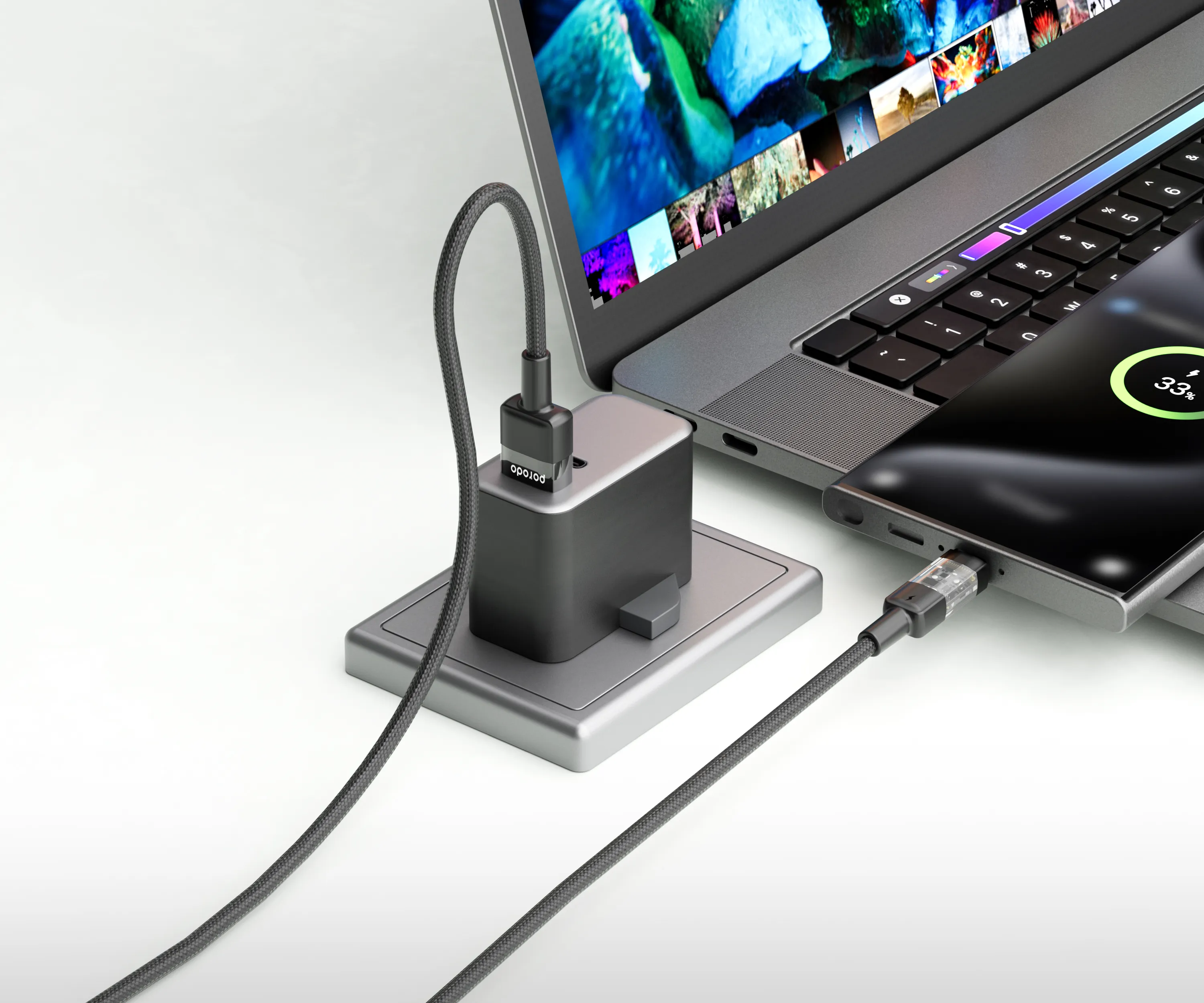 Porodo Braided USB-A to USB-C Cable 1.2m 2