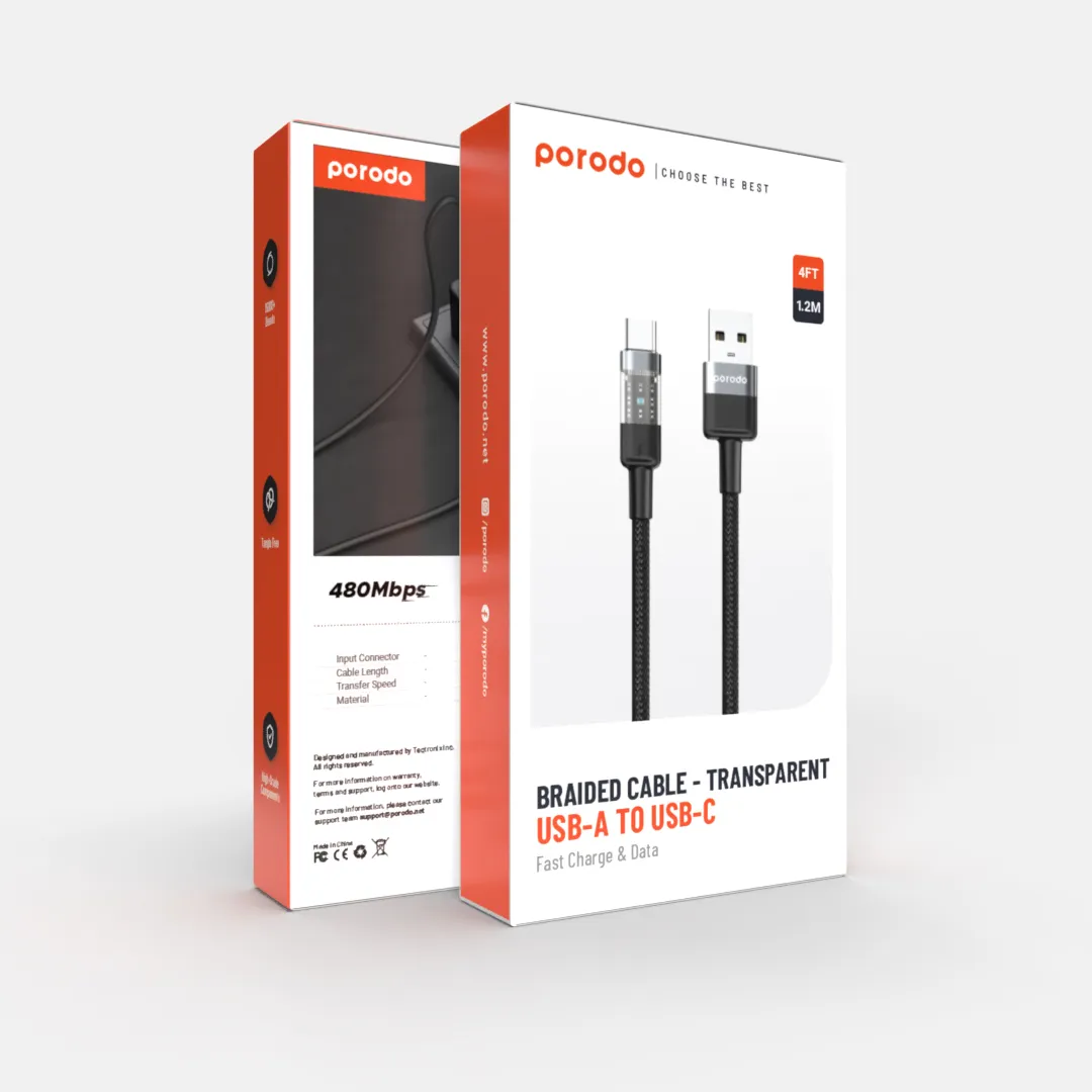 Porodo Braided USB-A to USB-C Cable 1.2m 4