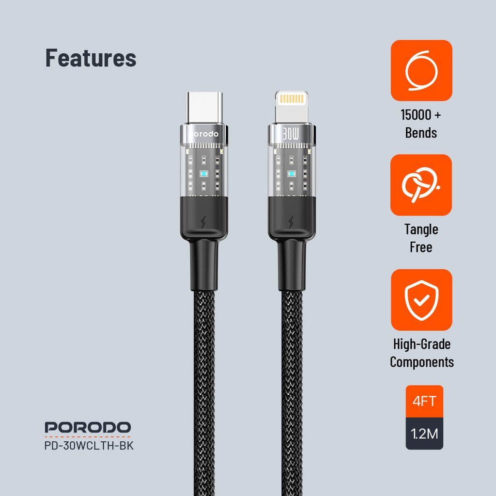 Porodo Braided USB-C to Lightning Cable 1.2m 6