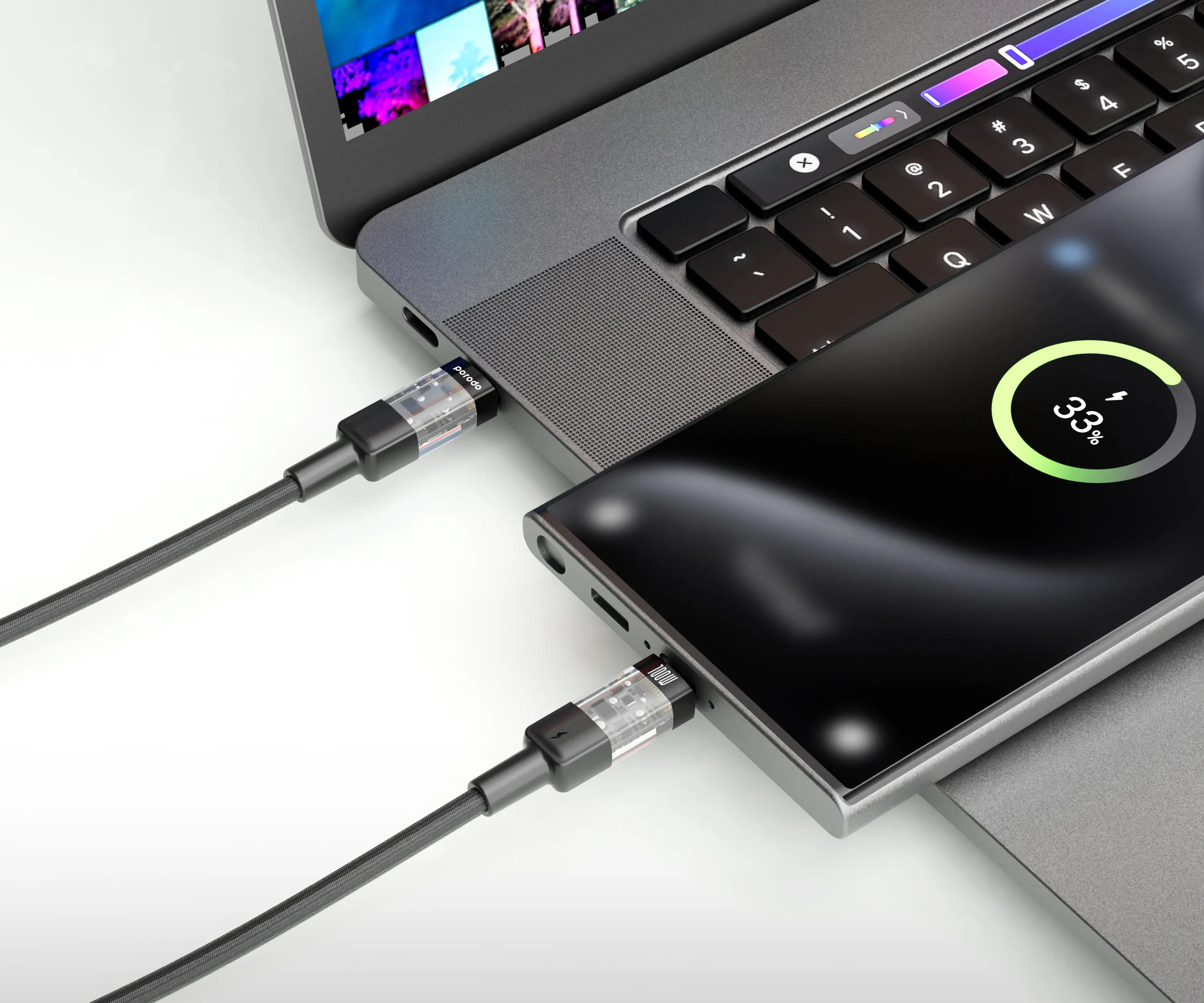 Porodo Braided USB-C to USB-C Cable 1.2m Fast Charge & Data 2