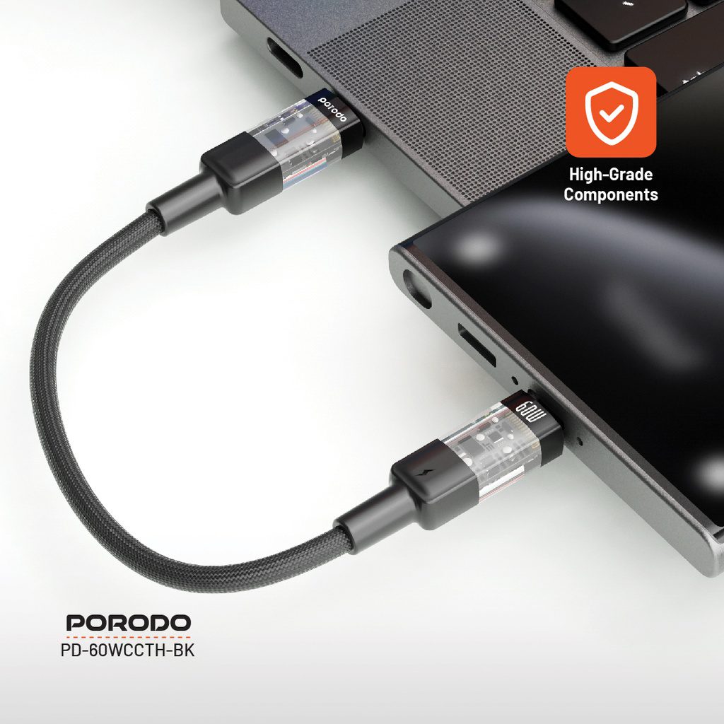 Porodo Braided USB-C to USB-C Cable 35cm Fast Charge & Data 2