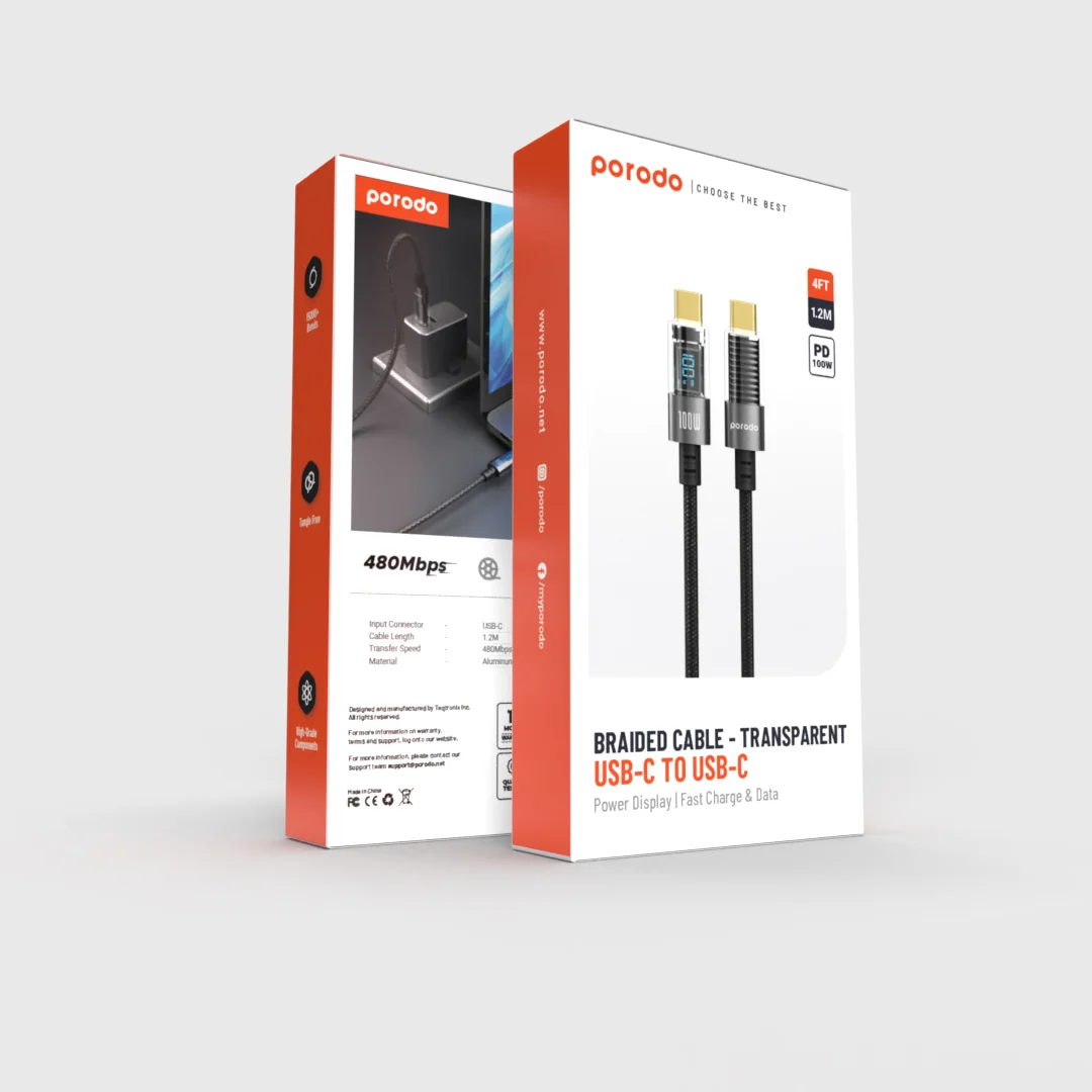 Porodo Braided USB-C to USB-C Cable 4ft 2