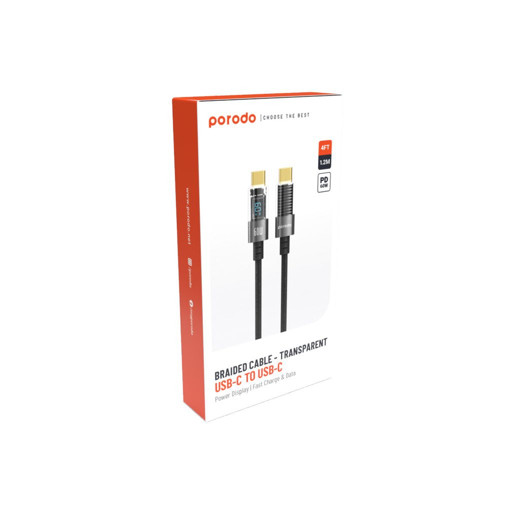 Porodo Braided USB-C to USB-C Cable 4ft 2
