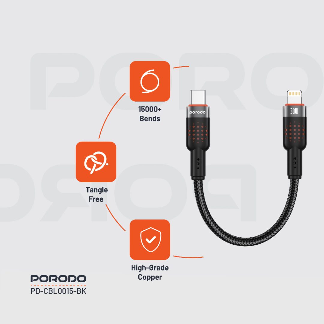 Porodo Braided Cable Type-C to Lightning 8