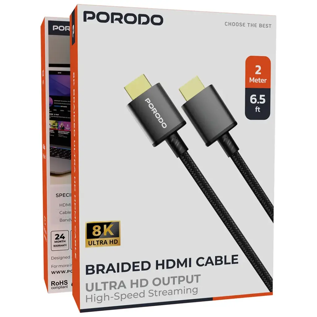 Porodo Braided HDMI Ultra HD Cable(1.8m/6ft) 2