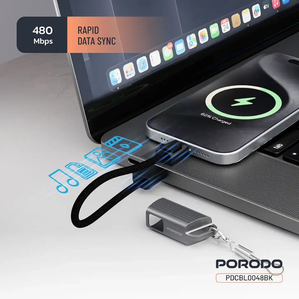 Porodo Chargeloop Keychain Data Cable USB-C to Lightning 2