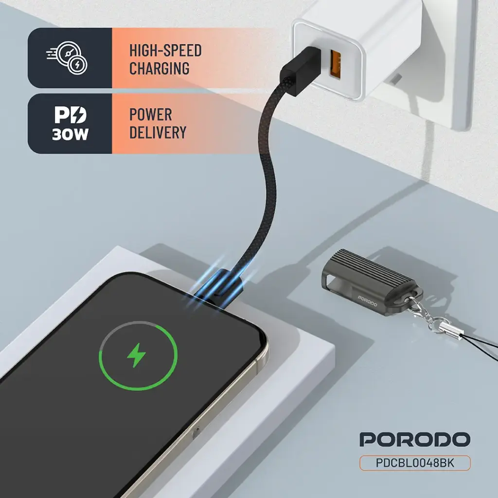 Porodo Chargeloop Keychain Data Cable USB-C to Lightning 3