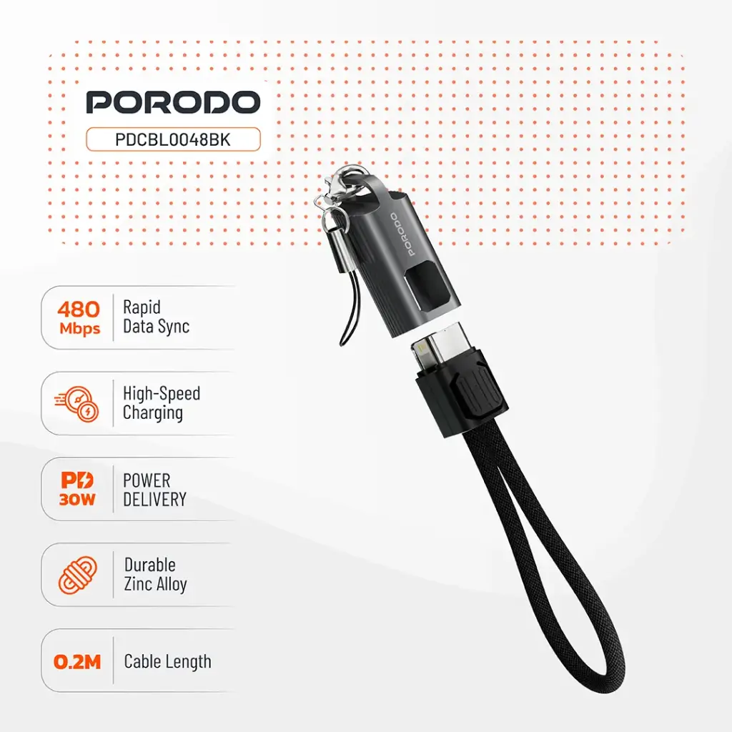 Porodo Chargeloop Keychain Data Cable USB-C to Lightning 6