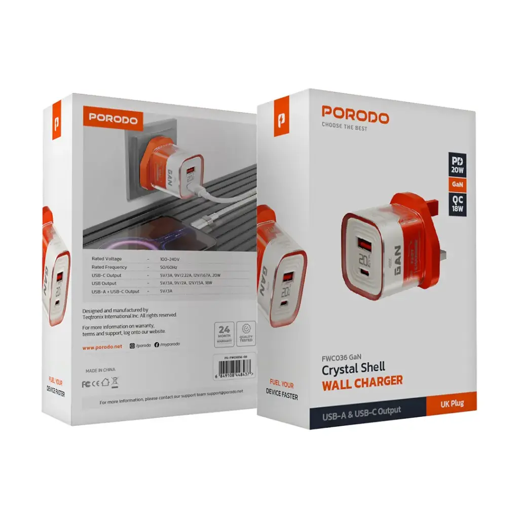 Porodo Crystal Shell GaN Wall Charger 2