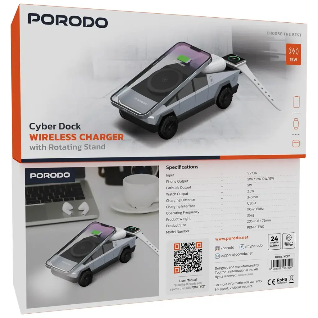 Porodo Cyber Dock Wireless Charger with Rotating Stand 4