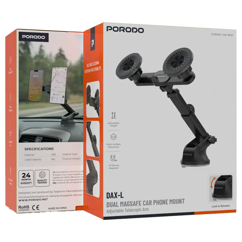 Porodo Dax-l Dual Magsafe Car Phone Mount Adjustable Telescopic Arm 4