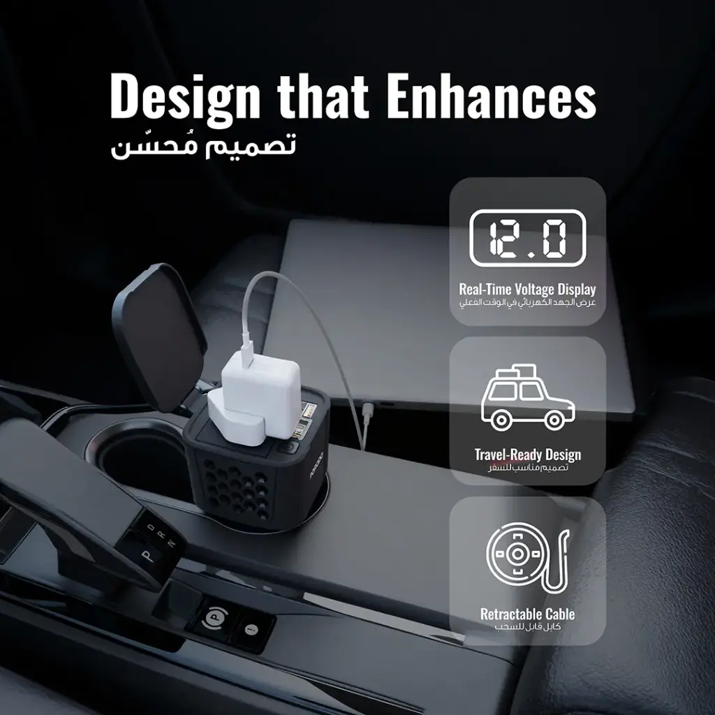 Porodo DriveStation 200W Car Power Inverter with Real-Time Voltage Display 3