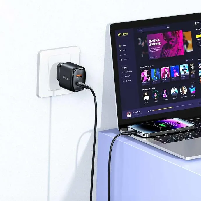 Porodo Dual Output Quick Charger EU USB-C PD And USB-A QC 3