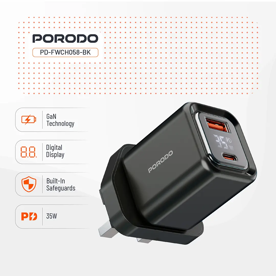 Porodo Dual-Port | Digital Display Quick Charger 6