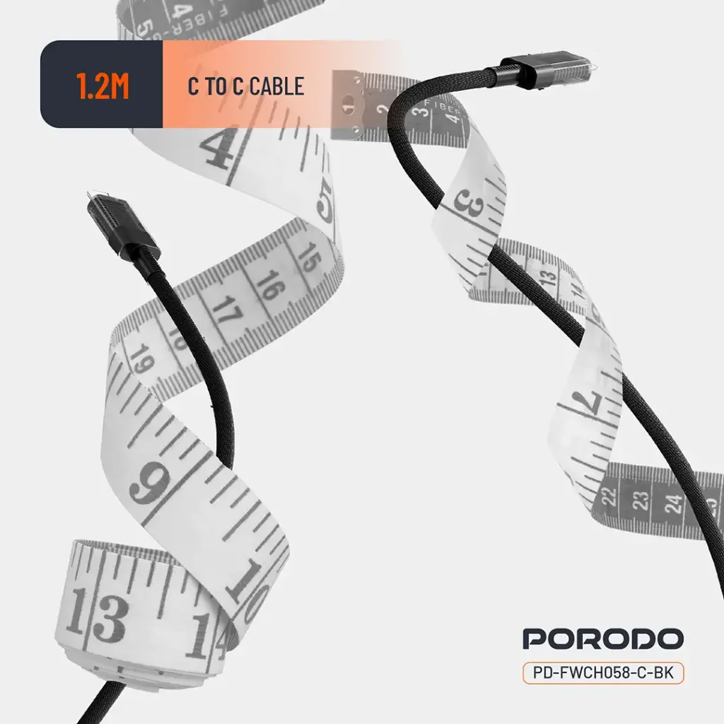 Porodo Dual-Port | Digital Display Quick Charger with C to C Cable 2