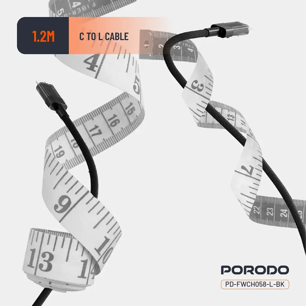 Porodo Dual-Port | Digital Display Quick Charger with C to L Cable 2