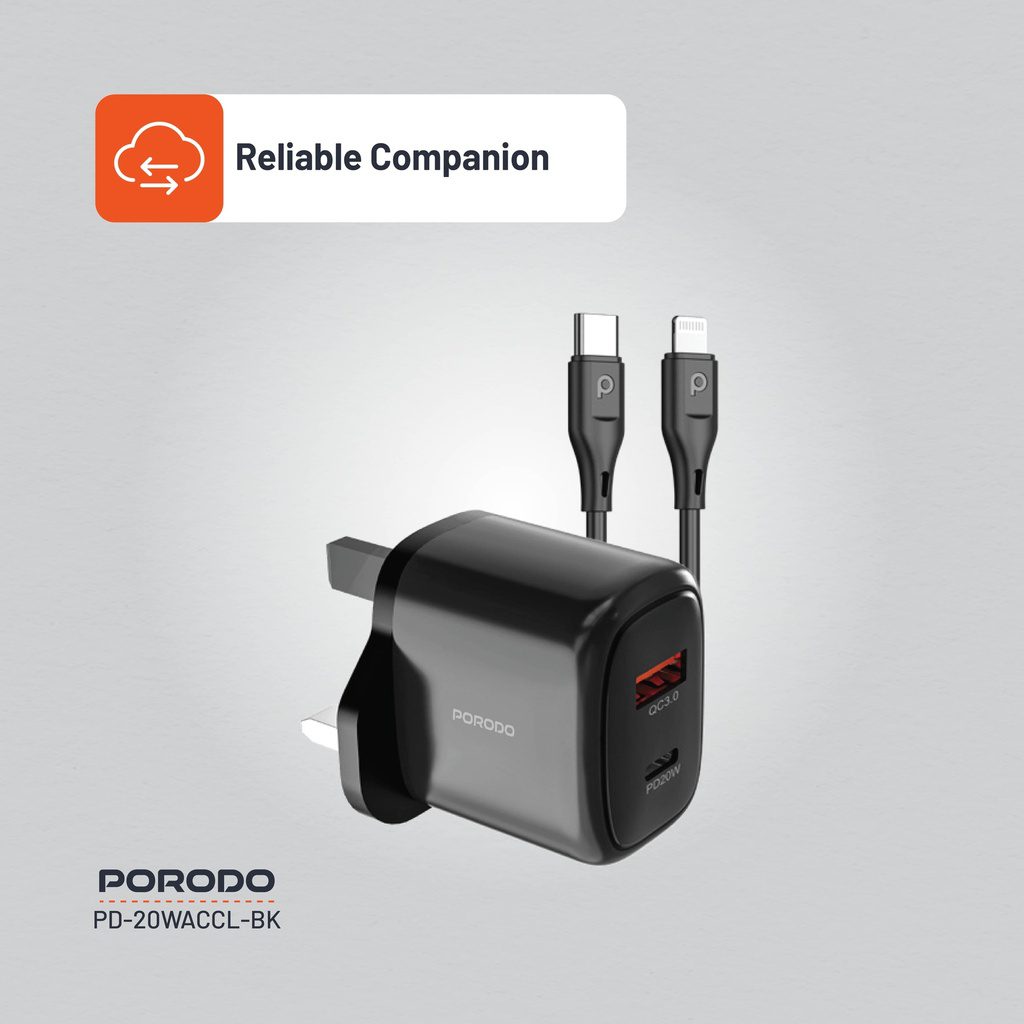 Porodo Dual Port Fast Charger Quick Charge + Power Deliver 2