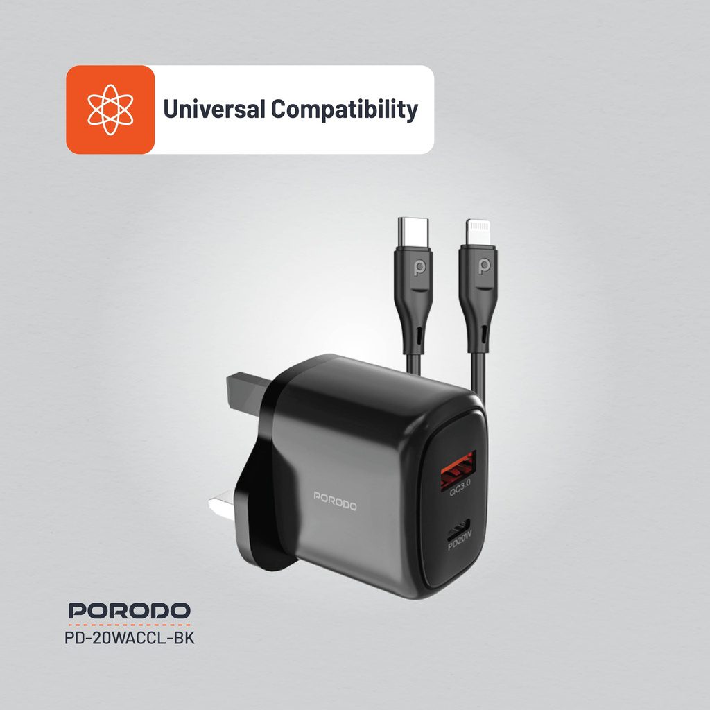 Porodo Dual Port Fast Charger Quick Charge + Power Deliver 4