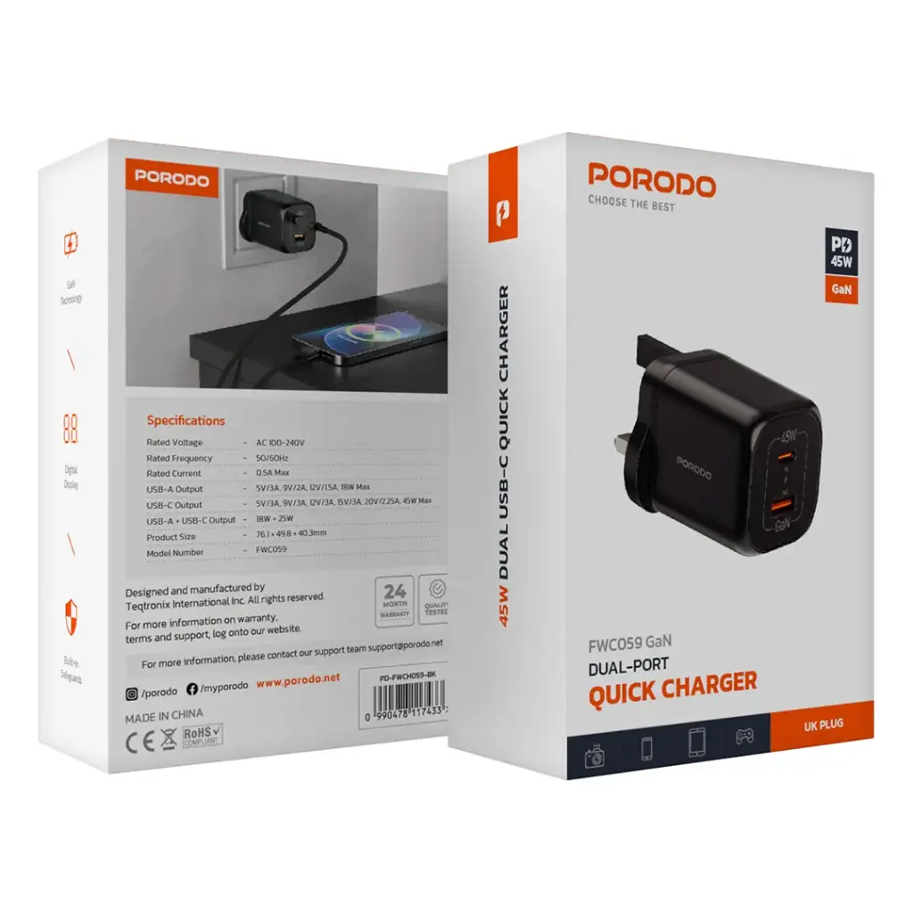 Porodo Dual-Port Quick Charger 2