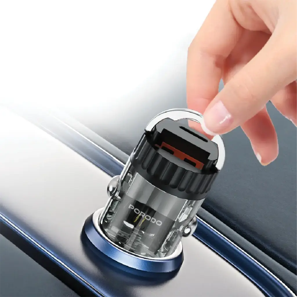 Porodo Dual Port Transparent Car Charger With Pull Ring Handle 4