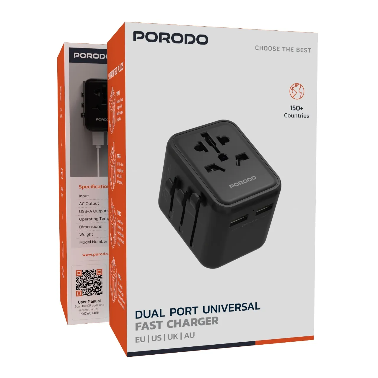 Porodo Dual Port Universal Fast Charger Eu | Us | Uk | Au 2