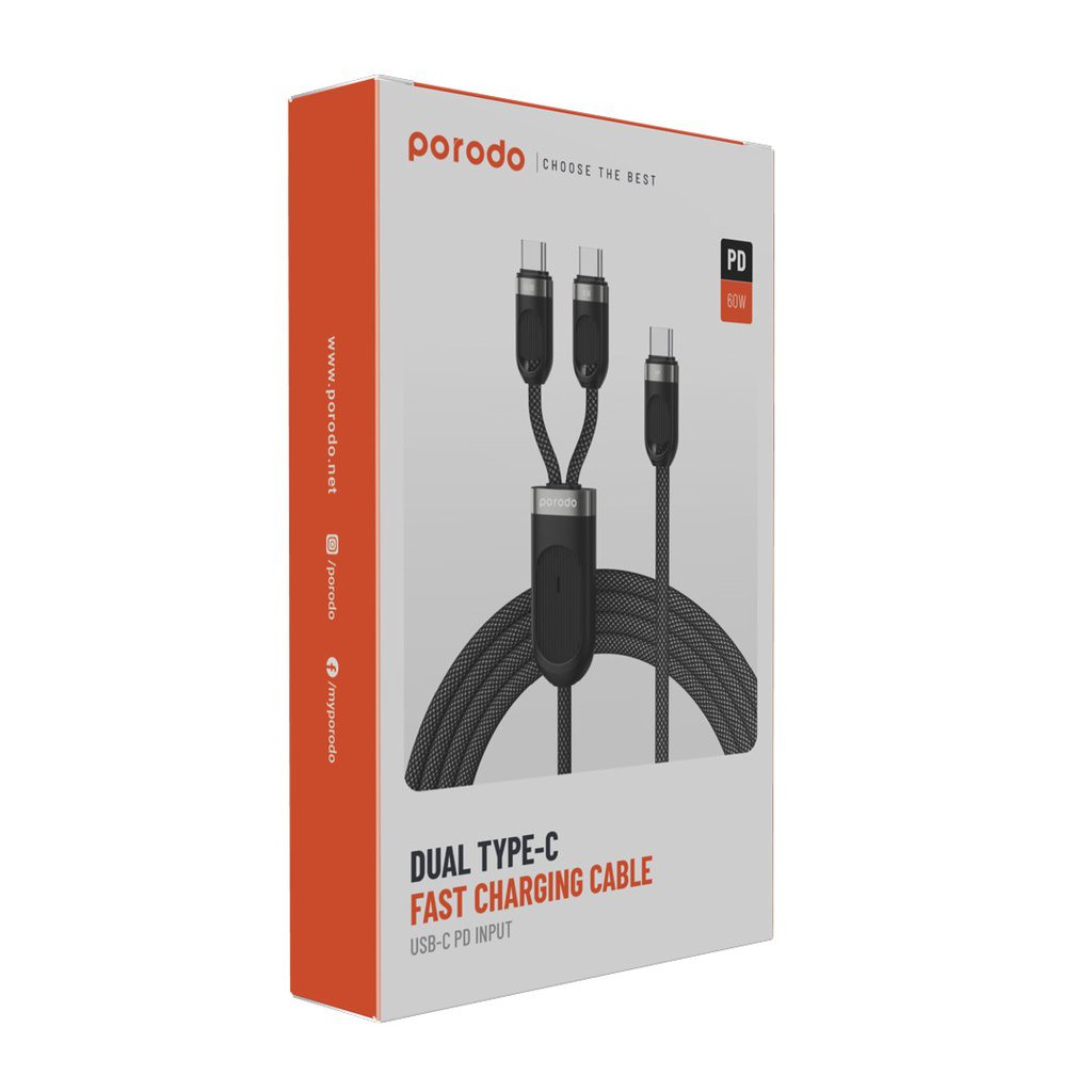 Porodo Dual Type-C Fast Charging Cable USB-C PD Input 3