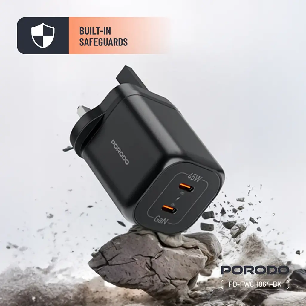 Porodo Dual USB-C Quick Charger 3