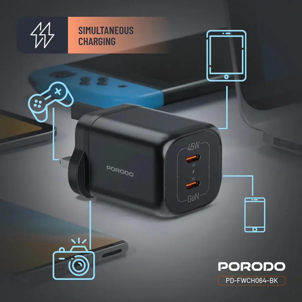 Porodo Dual USB-C Quick Charger 5