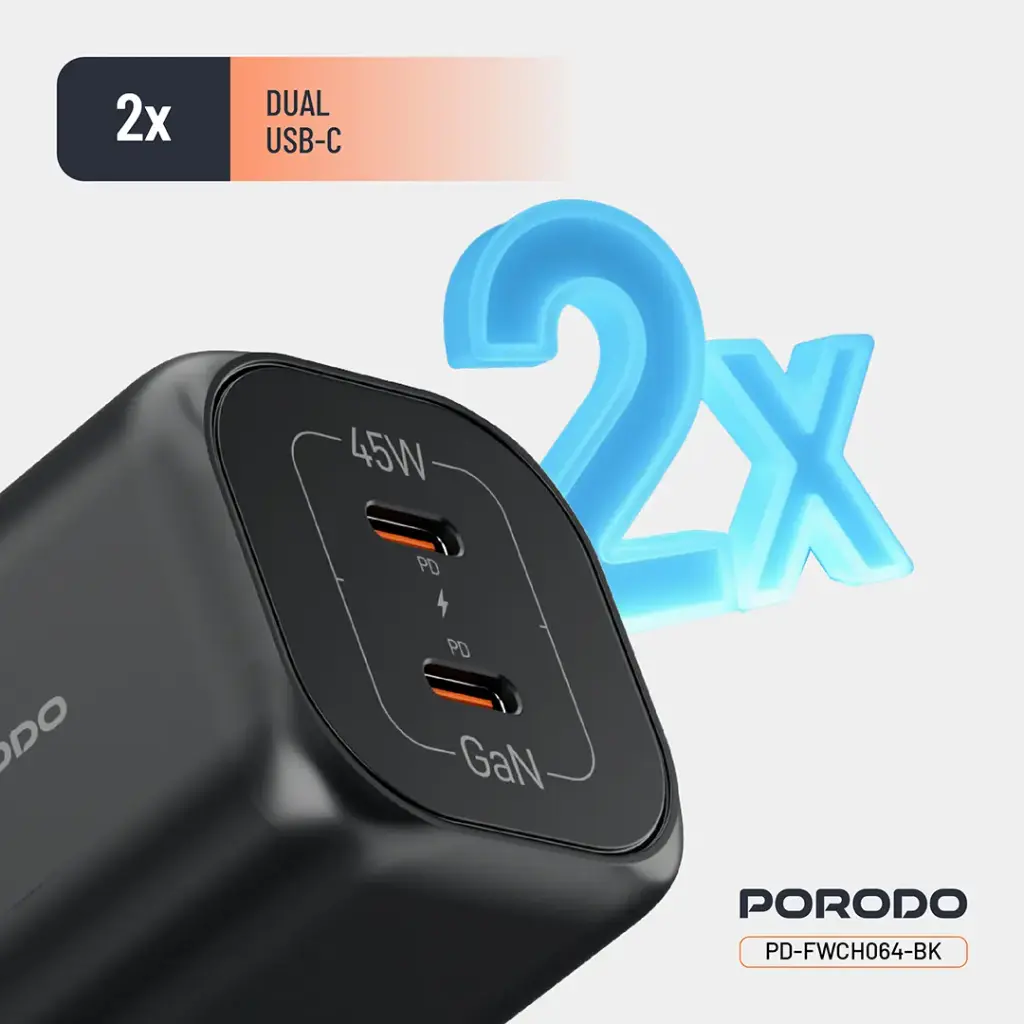 Porodo Dual USB-C Quick Charger 6