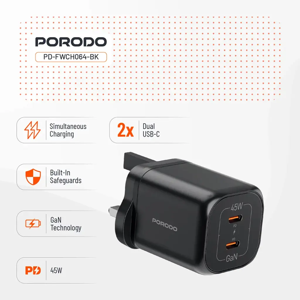Porodo Dual USB-C Quick Charger 7