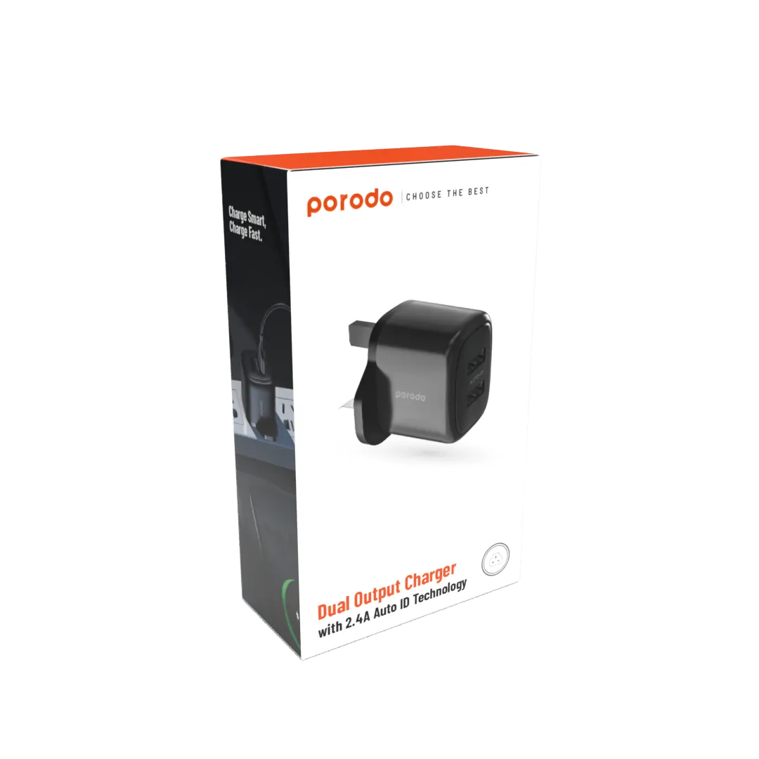 Porodo Dual USB Fast Charger with Auto ID Technology 2