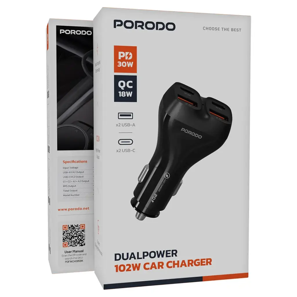 Porodo Dualpower 102W Car Charger 4