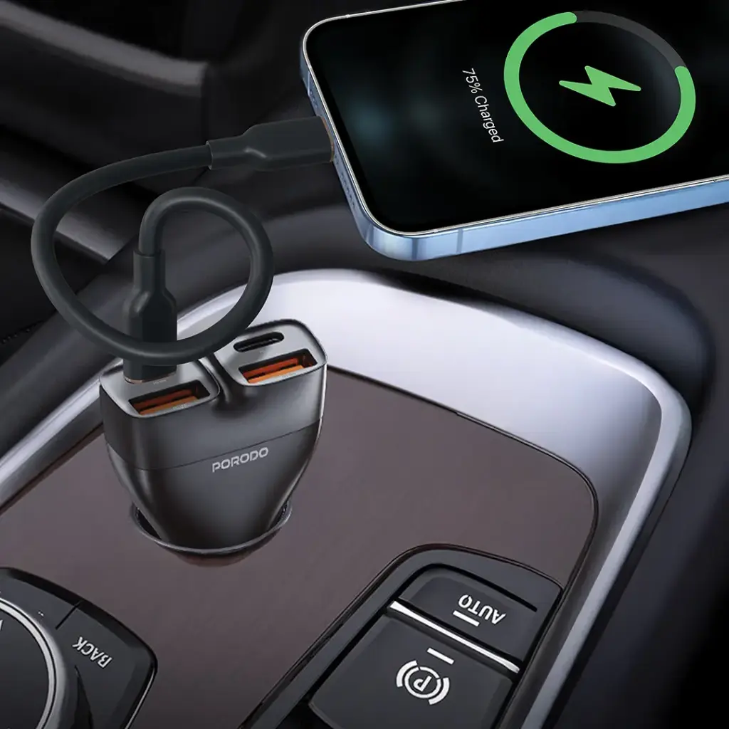 Porodo Dualpower 102W Car Charger USB-C To USB-C Cable 3
