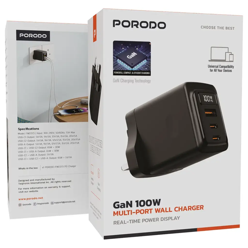 Porodo GaN 100W Multi-Port Wall Charger 3