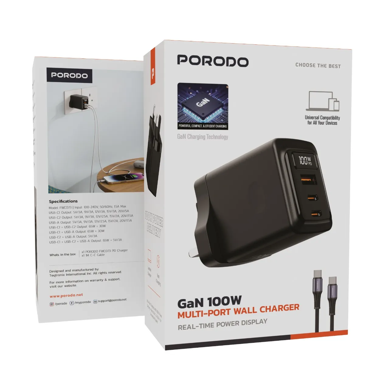 Porodo GaN 100W Multi-Port Wall Charger 6