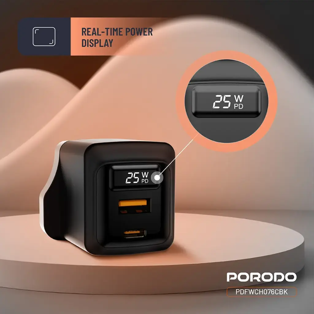 Porodo GaN 25W Dual-Port Wall Charger With Type-C To Lightning Cable 2