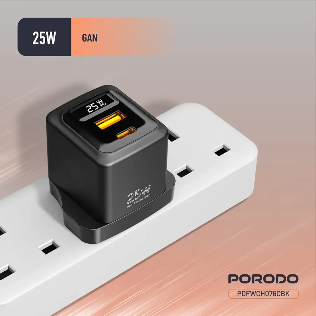 Porodo GaN 25W Dual-Port Wall Charger With Type-C To Type-C Cable 3