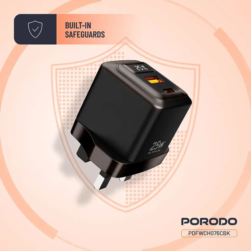 Porodo GaN 25W Dual-Port Wall Charger With Type-C To Type-C Cable 4