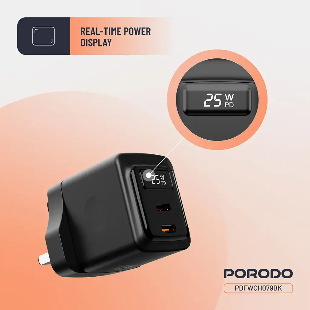 Porodo GaN 25W Dual USB-C Wall Charger 2