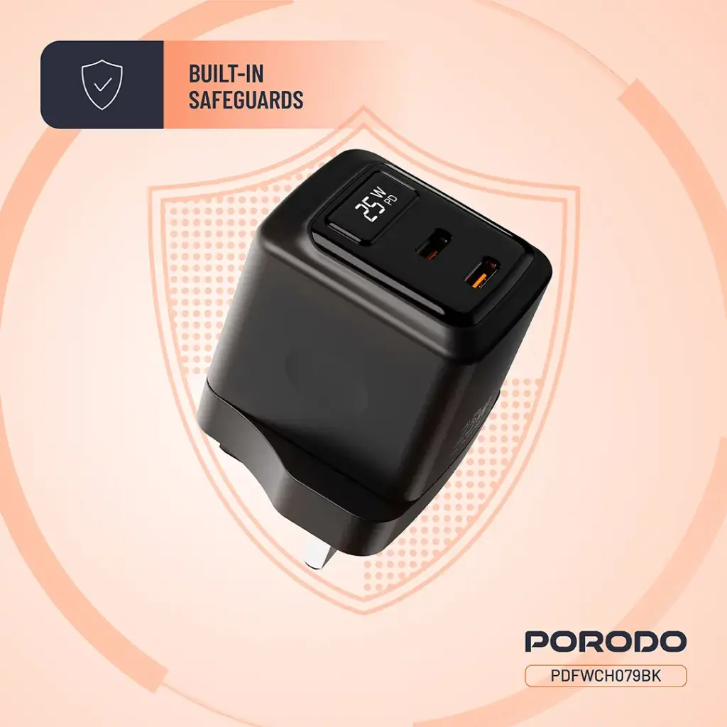 Porodo GaN 25W Dual USB-C Wall Charger 4
